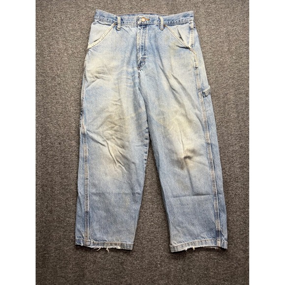 Wrangler Other - Rustler Jeans Mens 32x32 Blue Fits 32x27 Carpenter Denim Workwear Distressed